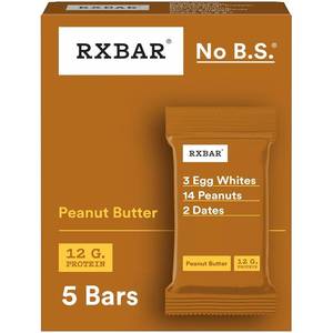 lot 1237 image: RXBAR Protein Bars, Protein Snack, Snack Bars, Peanut Butter, 9.1oz Box (5 Count) BB DEC 2025