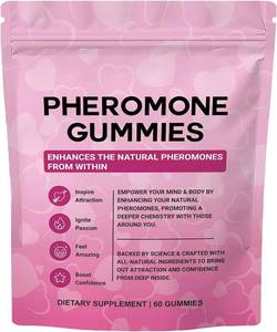 lot 1239 image: Official Pheromone Gummies with Slippery Elm, for Women,Enhance Supports Charm,Supports Balance,Confidence & Social Vibe,Vegan,Non-GMO,Gluten-Free,Strawberry Flavor,60 Gummies. BB 112027