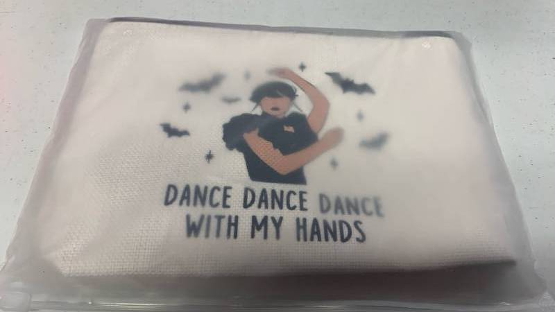 lot 116 image: Addams Inspired Dance With My Hands Makeup Bag - Zipper Pouch for Fans