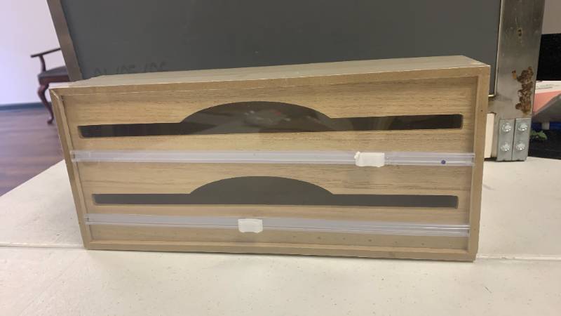 lot 133 image: Wooden Double-Drawer Foil and Plastic Dispenser