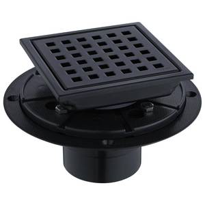 lot 259 image: kuaisailsk Square Shower Drain 4-Inch with ABS Flange, Matte Black, Removable Grille,Bathroom Stainless Steel Shower Floor Drain - Retail $33