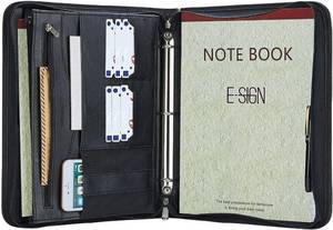 lot 270 image: IVESIGN Zippered Padfolio Binder, Faux Leather Organizer with 3-Ring Binder, Left-Handed Design, Business Card Slots & Document Folders - Professional Padfolio for Office (Black) - Retail $37