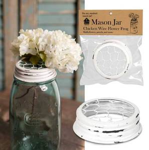 lot 282 image: Mason Jar Chicken Wire Flower Frog Lid - White - One