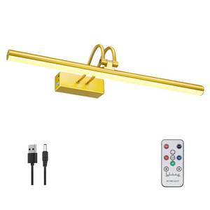 lot 287 image: RAIFOOLLY Rechargeable Picture Lights, 15.7 in Picture Lights for Paintings with Timer and Dimmer,Remote Control Wireless Picture Lights for Portrait Dartboard Display Frame,Gold - Retail $28