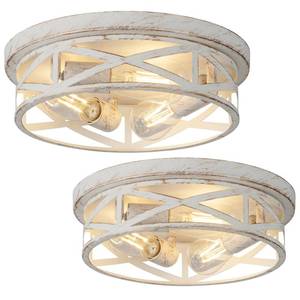 lot 292 image: 2 Pack Close to Ceiling Light Fixtures, 3-Lights Cage Flush Mount Ceiling Light, 13 Inch White and Gold Semi Flush Mount Ceiling Light for House Bedroom Laundry Hallway Kitchen - Retail $58