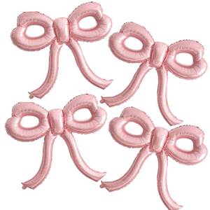 lot 300 image: 4 Pcs Pink Bow Balloons Bow Party Decorations for Girl Women Pink Bow Birthday Decorations Giant Foil Balloon for Baby Shower Bridal Engagement Wedding Decor Bachelorette Party Supplies - Retail $10
