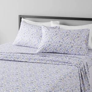 lot 307 image: Amazon Basics Lightweight Breathable Super Soft Easy Care Microfiber 4-Piece Bed Sheet Set, Wrinkle Resistant with 14-Inch Deep Pockets, Queen, Blue Floral, Printed - Retail $17