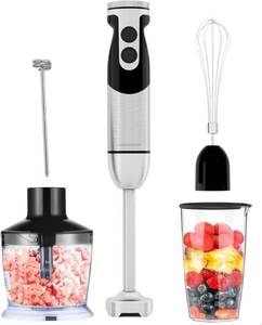 lot 321 image: MegaWise Pro Titanium Reinforced 5-in-1 Immersion Hand Blender, Powerful Motor with 80% Sharper Blades, 12-Speed Corded Blender (Black) - Retail $30
