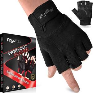 lot 331 image: PhysFlex Workout Gloves for Men & Women - Weight Lifting & Gym Gloves with Enhanced Grip, Wrist Support & Palm Protection - Fitness, Training, Crossfit, Cycling & Exercise - Retail $8