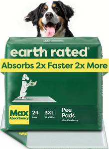 lot 357 image: Earth Rated Puppy Pads, Max Absorbency Pee Pads for Dogs, Absorbs 2X Faster & 2X More, Leak Prevention, Potty Training, Fragrance-Free, Unscented, 3XL, 36 x 36, 24 Count - Retail $36