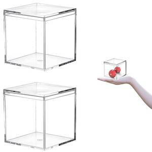 lot 366 image: Small Acrylic Box Clear Square Cube 2 Packs Plastic Display Boxes with Lid Jewelry Storage Organize Containers - Retail $8