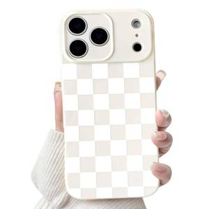 lot 369 image: NITITOP Compatible for iPhone 17 Pro Case Cute Aesthetic Checkerboard Checkered Pattern for Women Girl Trendy Slim Fit TPU Silicone Shockproof Full Camera Protection Cover - White - Retail $9