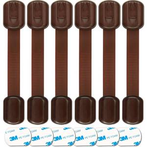 lot 370 image: Baby Proofing Safety Cabinet Locks - Child Proof Latches for Drawer Cupboard Dresser Doors Closet Oven Refrigerator - Adjustable Childproof Straps by Oxlay - Brown - 6 Pack - Retail $16