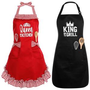 lot 371 image: Cotwinter King & Queen Aprons Gift for Couple Wedding Bridal Registry His Her Anniversary Engagement Kitchen Gift(Red) - Retail $18