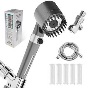 lot 387 image: Filtered Shower Head with Handheld, High Pressure Shower Heads 3 Spray Modes with ONOFF Swith, Ion Drops ShowerHead with Hose, Power Wash for Hard Water, Detachable Shower head with Filters - Retail $18