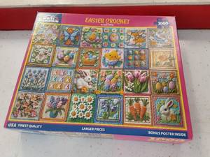 lot 388 image: Easter Crochet 1000 Piece Jigsaw Puzzle by Jessica White - Retail $8