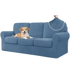 lot 389 image: CHUN YI 7 Piece Couch Covers Sofa Covers Washable, Stretch Sofa Slipcover for 3 Cushion Couch with Seperate Backrest and Cushion Covers, Anti Slip Furniture Protector for Dogs Pets (Large, Denim Blue)