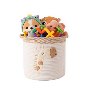 lot 392 image: INough Toy Storage Baskets Woven Cotton Rope Storage Basket for Kids, Blanket Baskets for Living Room Toys Organizer with Embroidery Decor, Cute Baskets with Handle for Nursery, Playroom (Giraffe) - Retail $20