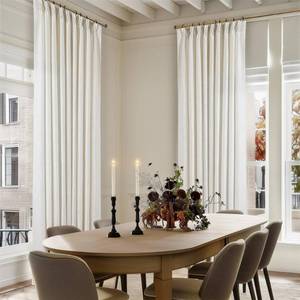 lot 396 image: Extra Wide Pinch Pleat Curtains 120 Inches Long for Patio Sliding Glass Door Natural Linen 60 Inch Wide Curtain Memory Trained Pleated Drapes Hooks Rings 60x120 Curtain for Large Window 1 Panel - Retail $84