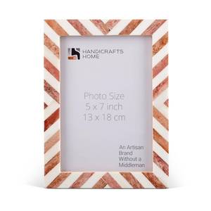 lot 398 image: Handicrafts Home 5x7 Picture Frame Brown, Handmade Bone Inlay Photo Frame, Tabletop or Wall Mount Decorative Frame for Desk, Shelf, Living Room or Bedroom - Retail $17