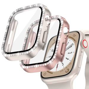 lot 400 image: Goton 2-Pack Bling Case for Apple Watch Series 9 8 7 Screen Protector 41mm, Women Diamond Rhinestone Bumper Glass Face Cover for iWatch Accessories 41 mm - Retail $10