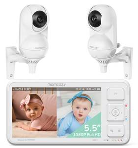 lot 403 image: SMALL DAMAGE SEE PHOTOS Momcozy Baby Monitor with 2 Cameras 5.5 1080P Full HD Split Screen Video Baby Monitor with Camera and Audio, No WiFi 5800mAh Battery, ECO, VOX, Clear Night Vision 1640ft Range (SD Card not Included) - Retail $200