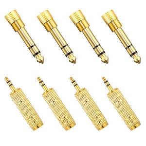 lot 406 image: 8 Pcs 14 to 18 Audio Adapter, 3.5mm (18 inch) Male to 6.35mm (14 inch) Female and 6.35mm (14) to 3.5mm (18), Stereo Audio Jack Converters for Studio, Guitar, Microphone, Speaker, Hi-Fi Systems - Retail $7