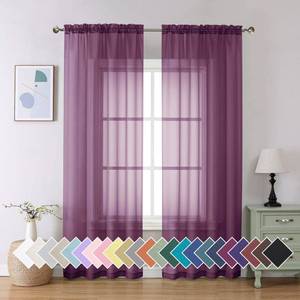 lot 415 image: Aiyufeng Plum Purple Sheer Curtains 84 Inches Long 2 Panels, Solid Voile Top Dual Rod Pockets Stylish Breathable Drapes Window Treatment for Kids RoomBedroomLiving Room, 40W x 84L inches - Retail $10