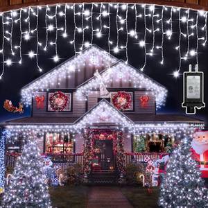 lot 20925 image: 1620 LED Christmas Outdoor Lights with 360 Drops, 164ft Hanging Curtain Lights with 8 Modes Timer & Memory, Waterproof Christmas Fairy Lighs for House Roof Holiday Wedding ChristmasDecor (Cool White) - Retail $90