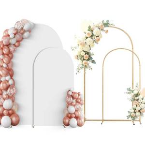 lot 20927 image: yumiaohe Gold Arch Backdrop Stand Set of 2 With White Cover (7.2FT6FT) Metal Arched For Wedding Christmas Birthday Party Baby Shower Ceremony Event Decor - Retail $66