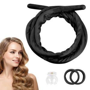 lot 20945 image: Pinkiou Heatless Curlers Overnight,Hair Curler to Sleep In, No Heat Hair Roller for Long & Short Hair, Heatless Curling Set with 2 Scrunchies (Black) - Retail $6