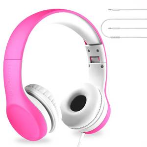 lot 20983 image: LilGadgets Connect Foldable Headphones, Adjustable Fit Soft Touch Padding for Kids with Mic, Volume-Limited & Noise Reduction On-Ear Wired Headset for School with SharePort - Pink, Ages 3-14 - Retail $15