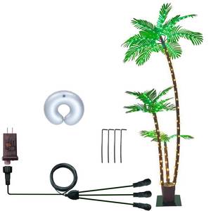lot 20992 image: SOSHOT 6FT Lighted Artificial Palm Tree with Three Trunks and Upgraded 260 LED Lights - OutdoorIndoor Use, Perfect for Tiki Bars, Patios, Homes, Offices, Beaches, Yards Pool and Cruise Party - Retail $80