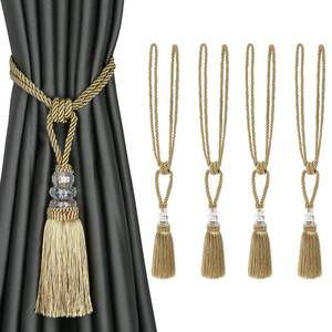 lot 21001 image: BEL AVENIR 4 Pack Curtain Hand-Woven Tiebacks Crystal Holdbacks Home Decorative Tassels (Golden, 4 Pack) - Retail $17