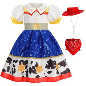 lot 21002 image: ROSADAGE Jessie Costume for Girls - Kids Cowgirl Sequin Dress Halloween Cosplay Outfit with Hat (130(6-7T)) - Retail $28