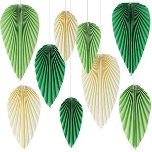 lot 21006 image: SUNBEAUTY Paper Fans Party Decorations Green Paper Leaves for Decoration Paper Palm Leaves Party Decoration Jungle Classroom Decor Green Birthday Decorations,Set of 9 - Retail $20