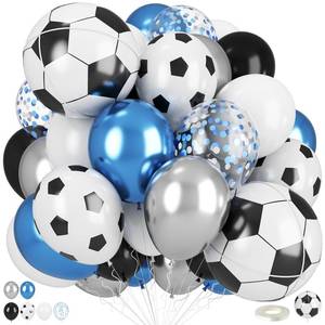 lot 21009 image: Soccer Balloons, Metallic Blue Silver Balloons with 18 Inch Soccer Ball Foil Print Balloon for Sport Theme Party Decorations, Chrome Silver Blue Confetti Balloon for Boys Men Birthday - Retail $10