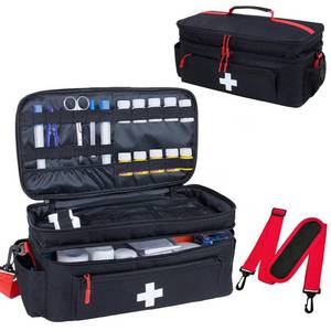 lot 21014 image: ALSLEA First Aid Bag Empty Large Medical Bag with Shoulder Strap 16x 9.5 x 7 Medicine Organizer Travel First Aid kit Emergency Supplies Storage Bag for Car, Home, Office, Outdoor (Black) - Retail $35