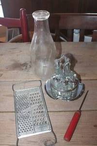 lot 1001 image: Vintage Cruet Set, Ice Pick, Milk Bottle & More