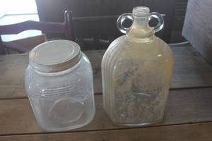 lot 1019 image: Vintage Glass Bottle and Jar needs cleaning