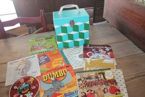 Vintage Record Carrier and Records some damage