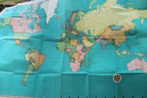 lot 1091 image: Vintage Large Mid-Century World Map 41 x 64