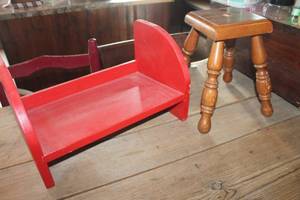 lot 1110 image: Red Wood Book Shelf and Stool