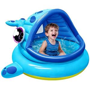 lot 24815 image: JOYIN Inflatable Shade Kiddie Pool,Whale Baby Pool Tent, Infant Swimming Pool for Kids 54 x 56 x 28,Blow Up Toddler Pool for Swim Party Toys Summer Water Beach Fun - Retail $23