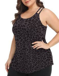 lot 28981 image: Grey Leopard Womens Plus Size Workout Tank Tops Racerback Loose Fit Sport Athletic Tops Yoga Running Shirts XXL - Retail $20