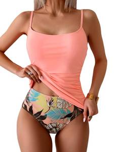 lot 28982 image: Eomenie Womens Swimsuit Tankini Tummy Control Bathing Suits Two Piece Full Coverage Slim Swim Suits with High Waisted Bottom Medium