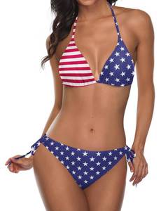 lot 28983 image: Tempt Me Women American Flag Triangle Bikini Sets Halter Two Piece Sexy Swimsuit String Tie Side Bathing Suit S - Retail $32