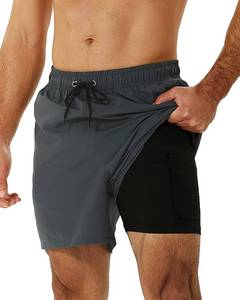 lot 28998 image: SILKWORLD Mens Swimming Trunks with Compression Liner 2 in 1 Quick-Dry Bathing Suits with Zipper Pockets Dark Grey Large - Retail $31