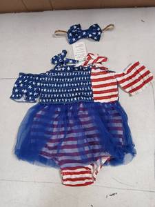 lot 28999 image: Baby Girls Patriotic Outfit with Hair Bow 12-18 Months