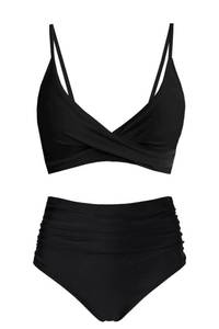 lot 29003 image: Amy Babe Womens High Waisted Bikini Sets Push Up Twist Front Spaghetti Straps Ruched Two Piece Swimsuit Bathing Suit Black (Medium) - Retail $30